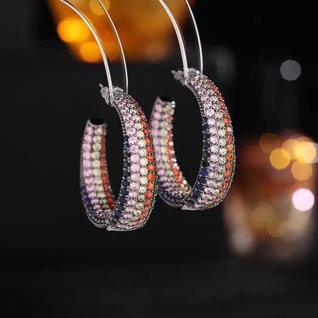 【巴黎精品】現貨+預購 鋯石耳環925純銀耳針(C形大圈圈誇張生日母親節禮物女飾品4色p1bk47)