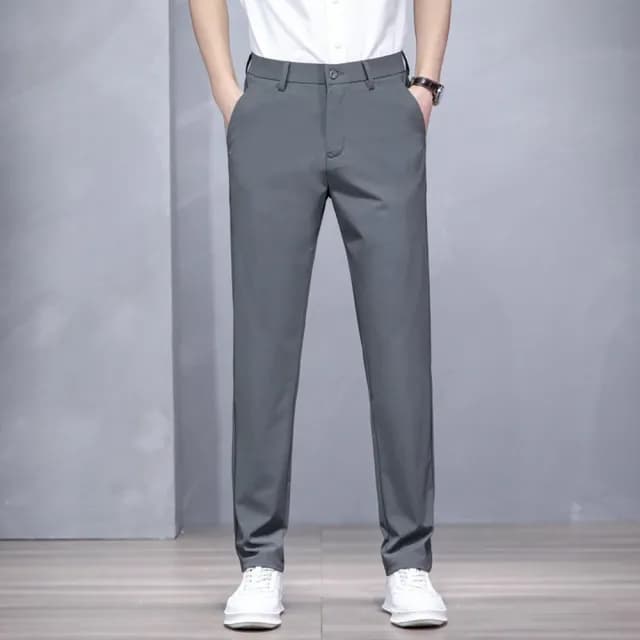 【米蘭精品】現貨+預購 休閒褲長褲(牛奶絲彈力男士休閒修身男褲子父親節禮物4色74er11)