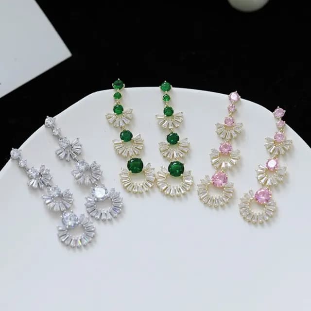 【巴黎精品】現貨+預購 鋯石耳環925純銀耳針(扇形幾何長款生日母親節禮物女飾品3色p1bk4)