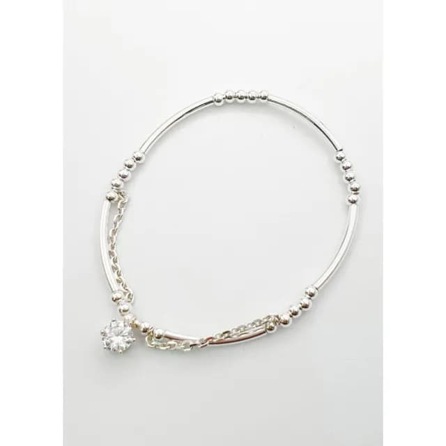 【HANEUL】韓國製925純銀奢華時尚優雅百搭純銀手鍊 韓劇東大門雙層浪漫圓珠單鑽手環(韓國空運)