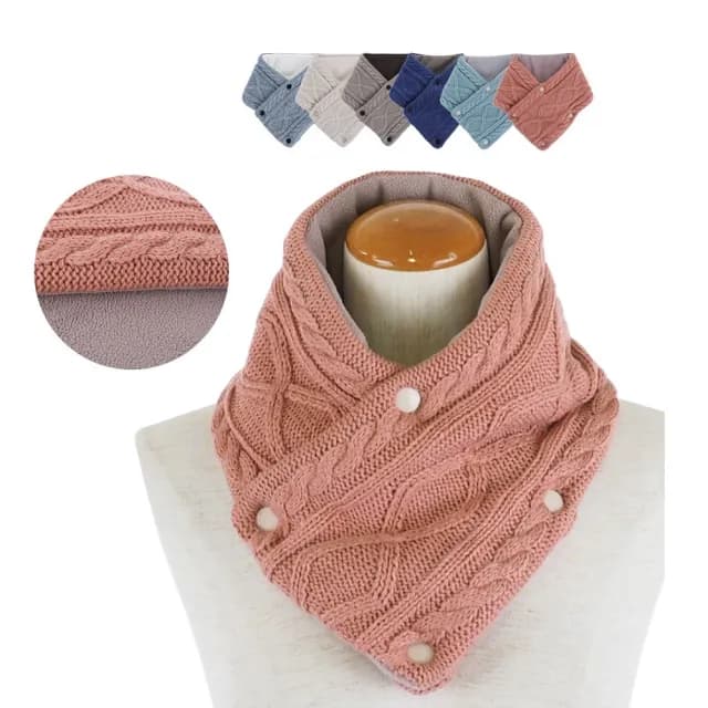 【日本SOLEIL】頂級設計親膚柔軟舒適鈕扣式脖圍羊毛觸感釦子圍巾披肩(橘色)