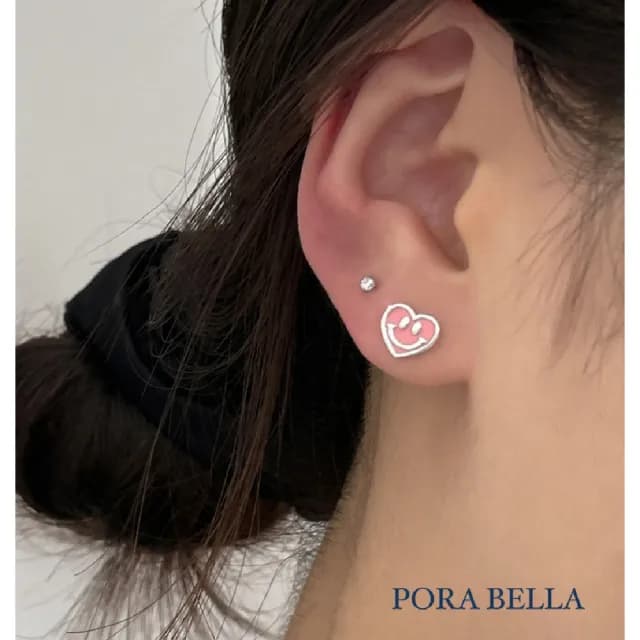 【Porabella】925純銀愛心笑臉耳環 愛心耳釘 愛心耳釘 告白 姊妹 生日禮物 送女友 Eearrings