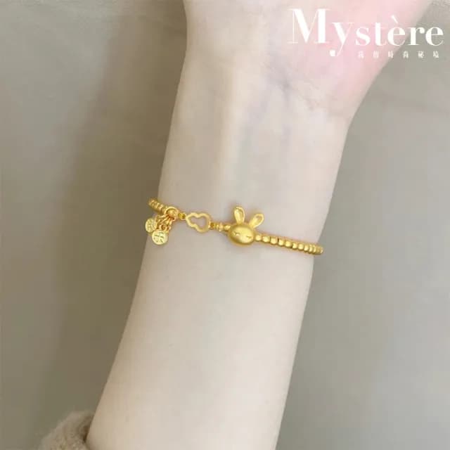 【my stere 我的時尚秘境】情人節禮物 本命兔金色旋風-招財葫蘆金幣串金珠手環(金色圓珠 葫蘆  平安喜樂幣)