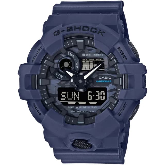 【CASIO 卡西歐】G-SHOCK 城市迷彩 計時雙顯錶-藍 禮物 送禮 推薦(GA-700CA-2A)