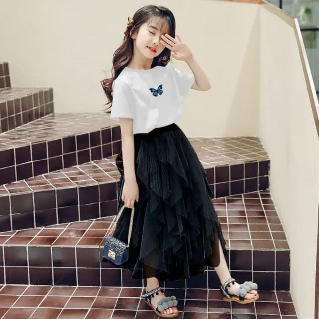 【小衣衫童裝】女童中長紗裙夏裝新款半身裙公主裙超仙不規則長裙(1120402)