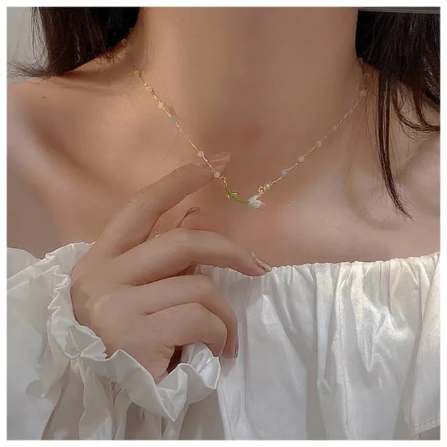 【HaNA 梨花】韓國飄逸仙女姿態．鬱金香珠寶項鍊/耳環(韓國 針式耳環 耳飾 耳圈 耳釘 耳扣 耳墜