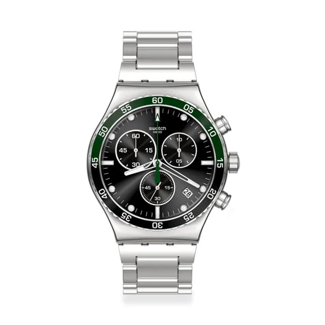 【SWATCH】DARK GREEN IRONY 金屬運動手錶/男錶/女錶/瑞士製造 YVS506G(43mm)