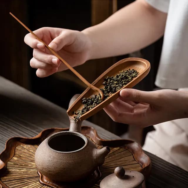 【PUSH!】品茗喝茶具手工竹制茶則茶針賞茶荷茶撥茶道配件(茶則茶針收納袋三件套裝 T36)