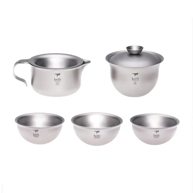 【Keith】鎧斯純鈦功夫茶具-6件套組 / Ti3910(攜帶式旅行茶具 隨身泡茶組 快客杯鈦茶杯 鈦茶壺鈦茶具)