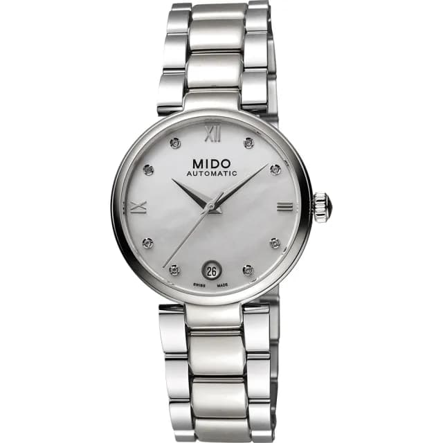 【MIDO 美度】官方授權 Baroncelli 優雅羅馬真鑽機械女錶-珍珠貝 手錶 禮物 推薦(M0222071111610)