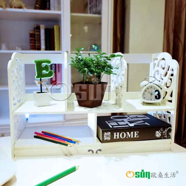 【Osun】DIY木塑板 歐式白色雕花經典巴洛克桌上型書架(生日禮物學生情人節CE178-BLK60)