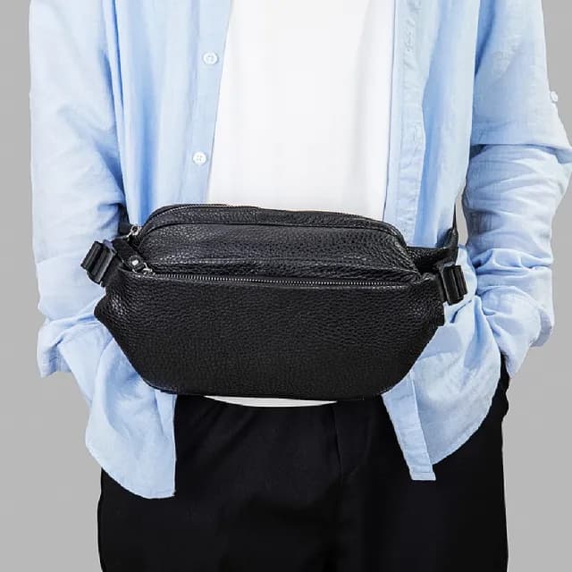 【米蘭精品】父親節禮物 真皮胸背包胸包真皮革側背包隨身男包包(男士真皮大容量斜背腰包74es19)