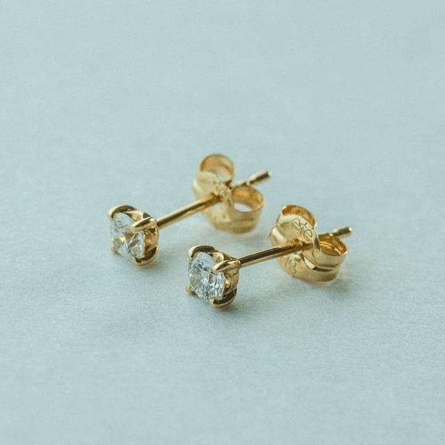 【ete】K18 經典單鑽爪鑲鑽石耳環-0.20ct(金色 玫瑰金色)