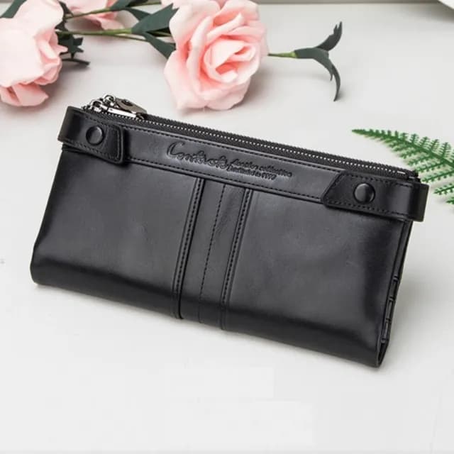 【米蘭精品】現貨+預購 真牛皮長夾真皮錢包短夾手拿包女包包(牛皮錢包兩折女皮夾74ep35)