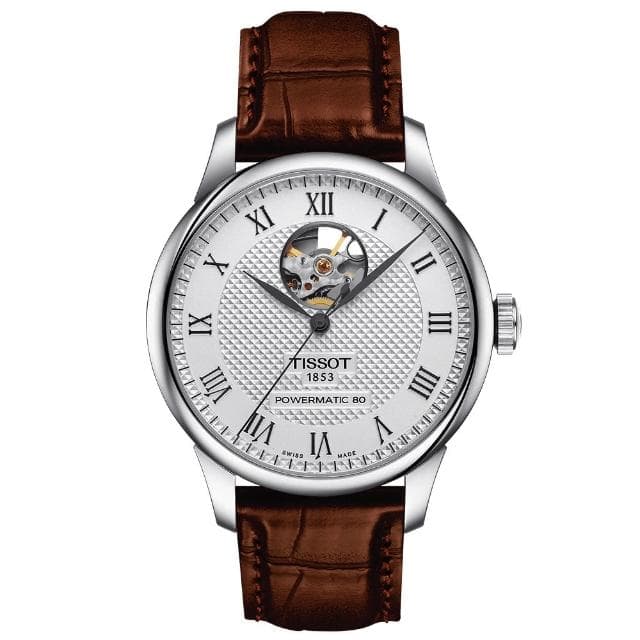 【TISSOT 天梭 官方授權】Le Locle 80小時動力儲存開芯鏤空皮帶機械錶-39mm 情人節 禮物(T0064071603301)