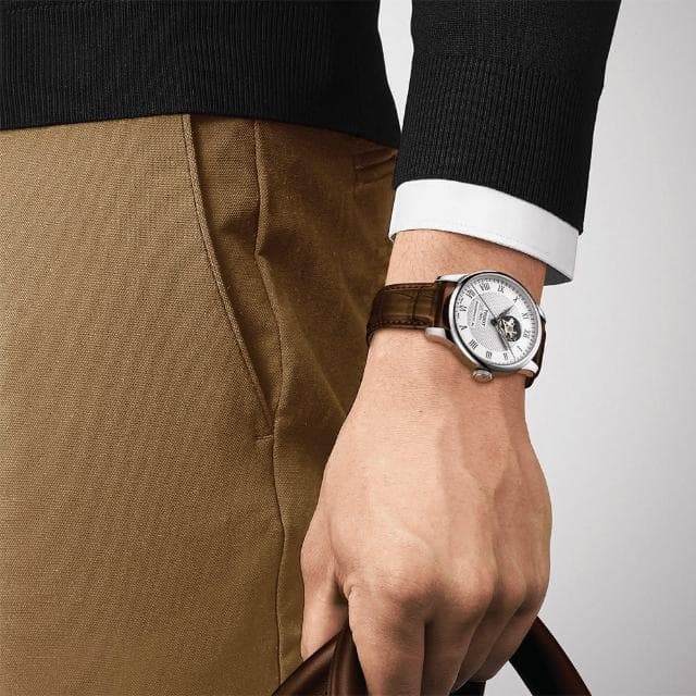 【TISSOT 天梭 官方授權】Le Locle 80小時動力儲存開芯鏤空皮帶機械錶-39mm 情人節 禮物(T0064071603301)