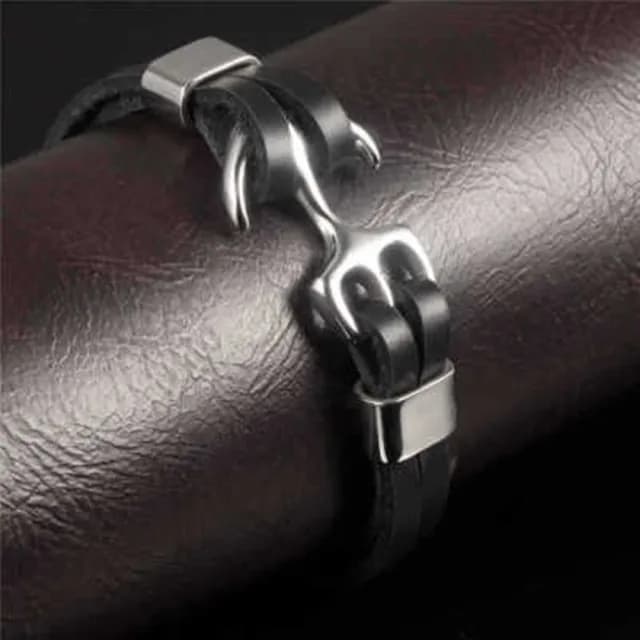 【米蘭精品】父親節禮物 真皮手環鈦鋼手鍊男飾品(簡單創意船錨造型生日情人節聖誕節交換禮物73cq149)