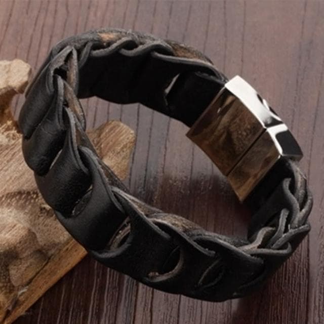 【米蘭精品】現貨+預購 真皮手環鈦鋼手鍊男飾品(搖滾鏤空編織皮繩情人節生日聖誕節交換禮物73cq51)