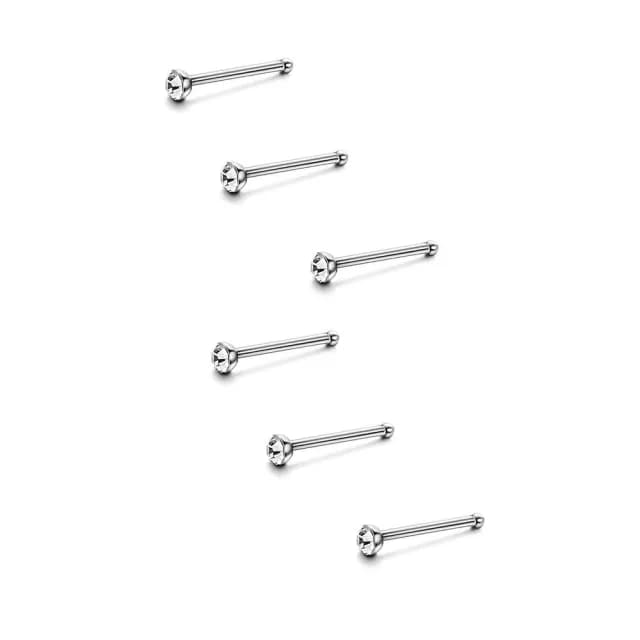 【耀眼美人】迷你鋯石鑽/銀色養耳棒鈦閃耀/鈦鋼耳環六入(過爐款/雙11/造型美容美感品味)