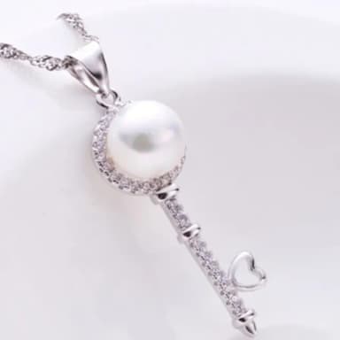 【米蘭精品】現貨+預購 項鍊珍珠吊墜流行銀飾品(精美鑲鑽小鑰匙生日情人節聖誕節交換禮物73w8)