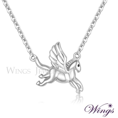 【WINGS】展翅飛翔 夢幻飛馬精鍍白K金項鍊(質感 生日 射手 禮盒 送禮 日系 禮物 成年禮 畢業)