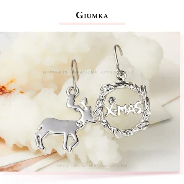 【GIUMKA】快速．耳環．麋鹿與花圈．耳勾式．銀色(情人節禮物)