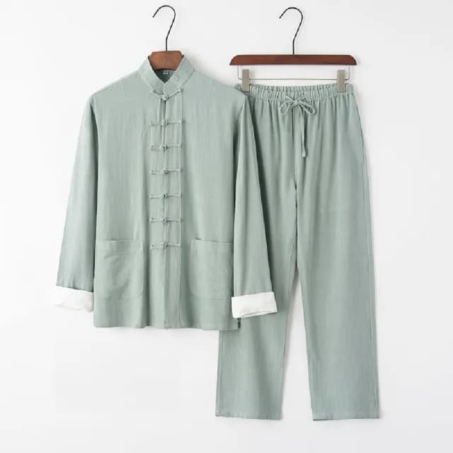 【巴黎精品】父親節禮物 新中式 唐裝漢服套裝兩件套(中國風亞麻長袖復古長褲男套裝9色a1bx8)