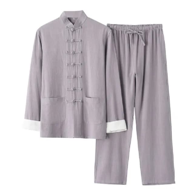 【巴黎精品】父親節禮物 新中式 唐裝漢服套裝兩件套(中國風亞麻長袖復古長褲男套裝9色a1bx8)