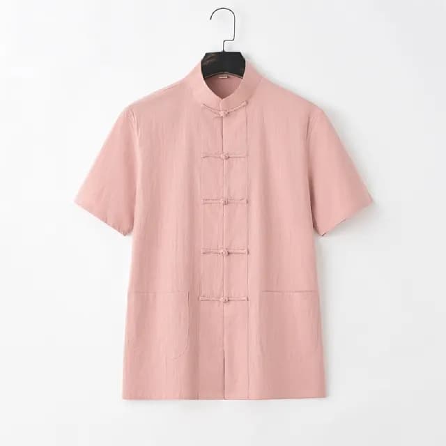 【巴黎精品】父親節禮物 新中式 唐裝漢服上衣(中國風復古棉麻薄款短袖男上衣6色a1bx51)