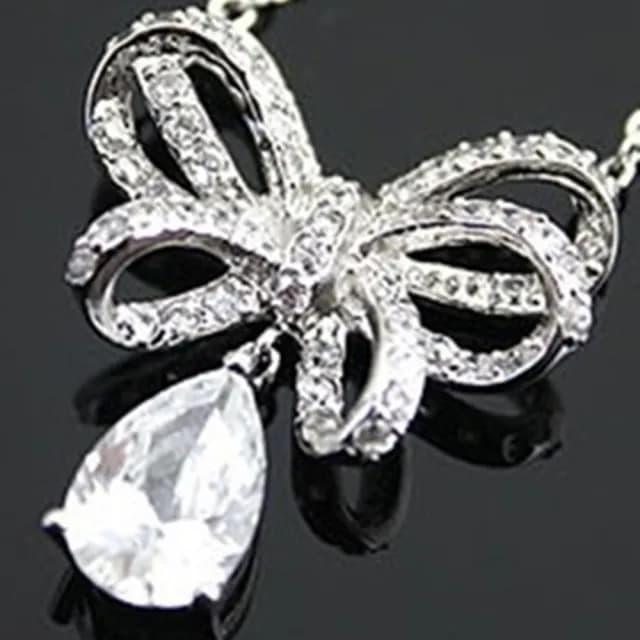【米蘭精品】現貨+預購 鑲鑽水晶項鍊銀飾品(蝴蝶結造型氣質母親節生日情人節聖誕節交換禮物73y58)