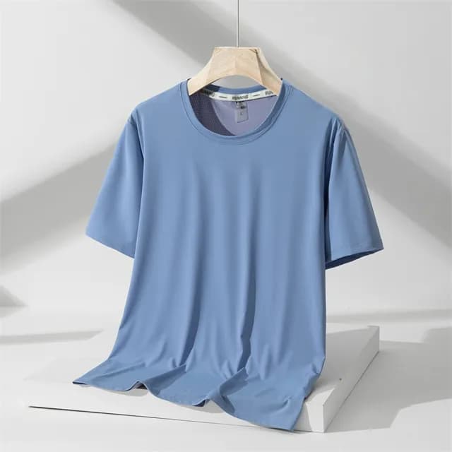 【米蘭精品】現貨+預購 冰絲T恤短袖上衣(薄款透氣速乾彈力男裝父親節禮物5色74ey19)