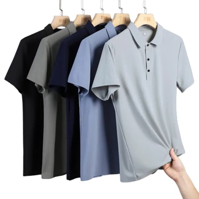 【米蘭精品】現貨+預購 冰絲POLO衫短袖上衣(無痕休閒高彈免燙男裝父親節禮物5色74ey31)