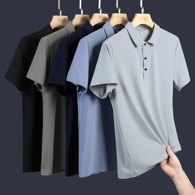 【米蘭精品】現貨+預購 冰絲POLO衫短袖上衣(無痕休閒高彈免燙男裝父親節禮物5色74ey31)