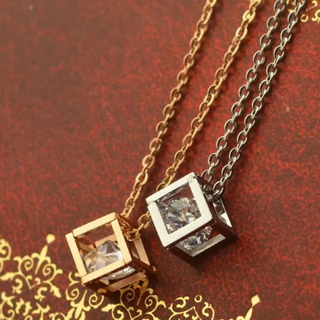 【米蘭精品】現貨+預購 玫瑰金鑲鑽項鍊吊墜子(小方塊水晶精美流行飾品情人節生日聖誕節交換禮物2色71x64)