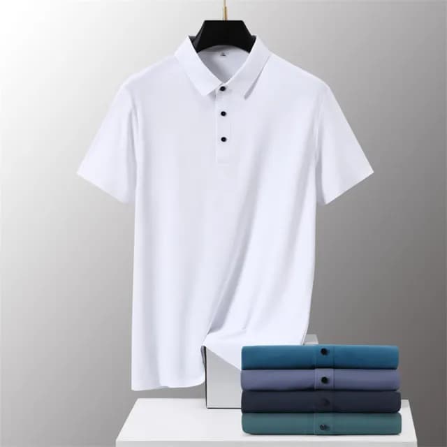 【米蘭精品】現貨+預購 冰絲POLO衫短袖上衣(薄款無痕休閒純色男裝父親節禮物9色74ey24)