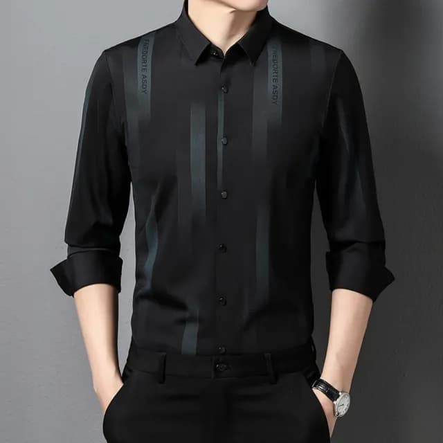 【米蘭精品】現貨+預購 襯衫長袖上衣(休閒條紋翻領無痕男裝父親節禮物3色74eq34)