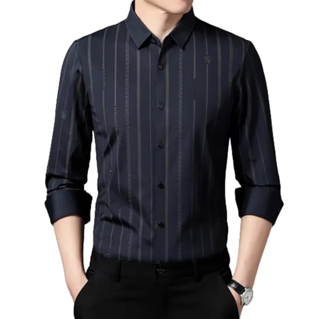 【米蘭精品】現貨+預購 襯衫長袖上衣(春秋條紋薄款休閒男裝父親節禮物3色74eq30)