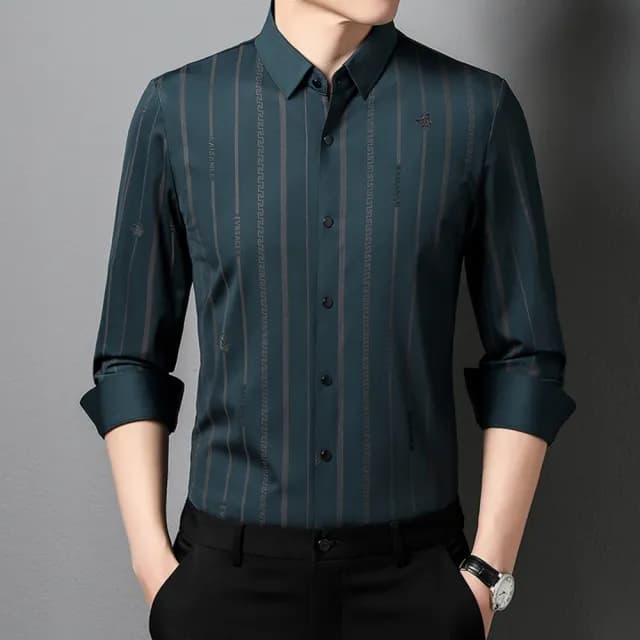 【米蘭精品】現貨+預購 襯衫長袖上衣(春秋條紋薄款休閒男裝父親節禮物3色74eq30)