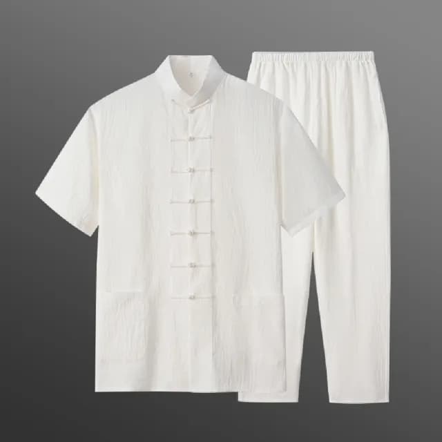 【巴黎精品】父親節禮物 新中式 唐裝漢服套裝兩件套(中國風薄款短袖復古長褲男套裝8色a1bx81)