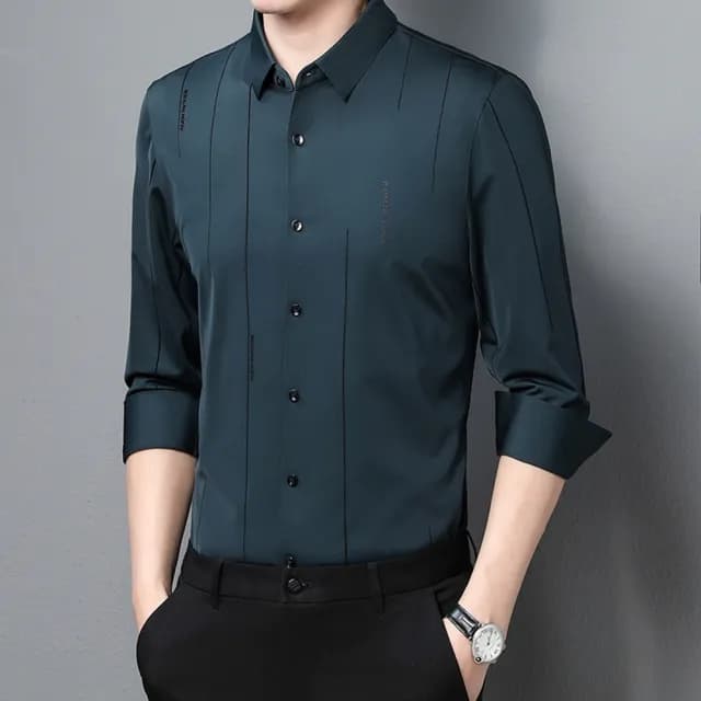 【米蘭精品】現貨+預購 襯衫長袖上衣(春款薄款無痕壓膠男裝父親節禮物5色74eq24)