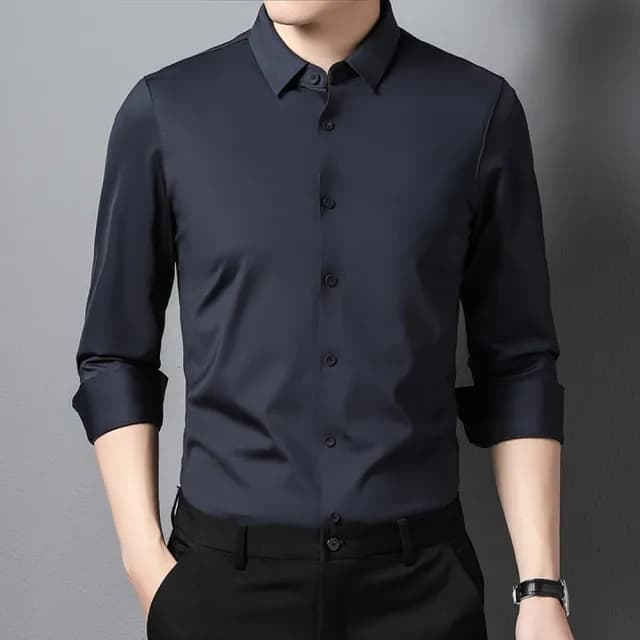 【米蘭精品】現貨+預購 襯衫長袖上衣(無痕休閒純色百搭男裝父親節禮物12色74eq27)