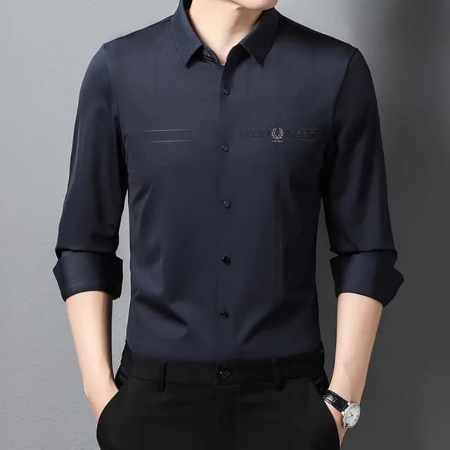 【米蘭精品】現貨+預購 襯衫長袖上衣(方領免燙薄款休閒男裝父親節禮物3色74eq28)