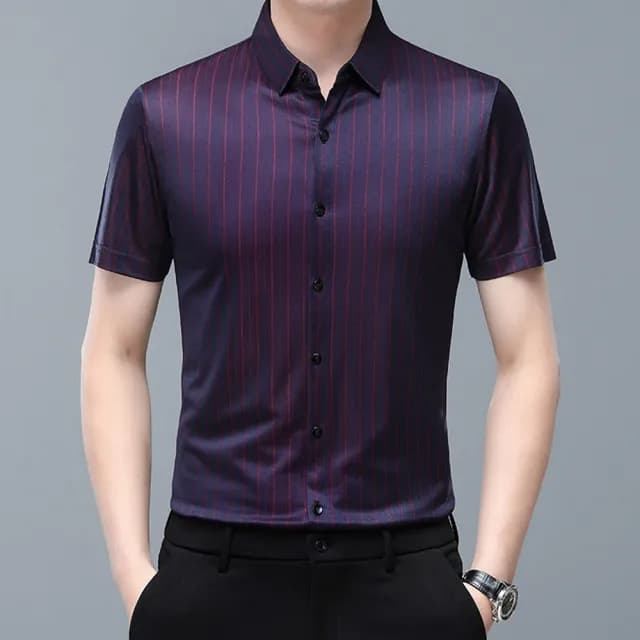 【米蘭精品】現貨+預購 襯衫短袖上衣(夏季桑蠶絲涼爽透氣男裝父親節禮物3色74eq16)