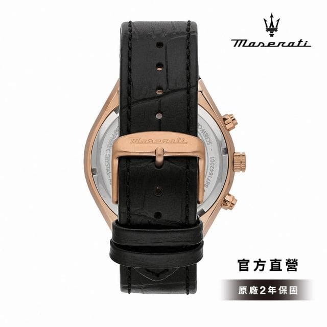 【MASERATI 瑪莎拉蒂 官方直營】Stile 獨我風格系列三眼手錶 霧黑銅 黑色真皮錶帶 45MM R8871642001