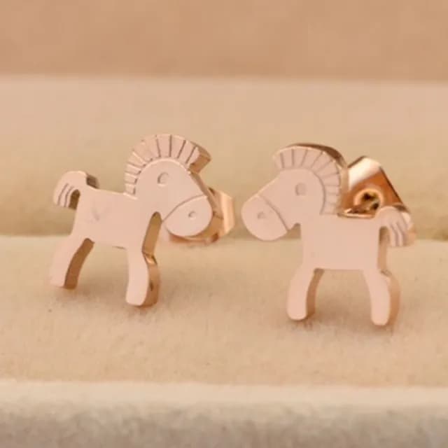 【米蘭精品】現貨+預購 玫瑰金耳環流行飾品(韓版童趣小馬母親節生日情人節聖誕節交換禮物71at55)