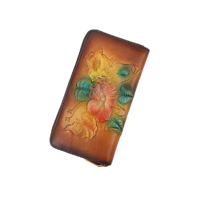 【米蘭精品】情人節禮物現貨+預購 真牛皮長夾真皮錢包短夾手拿包女包包(牛皮復古民族風壓花女皮夾3色74ei7)