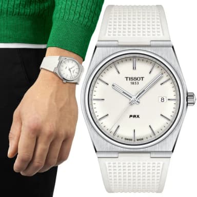 【TISSOT 天梭 官方授權】PRX系列 復古風酒桶型紳士石英錶-40mm/橡膠帶 情人節 禮物(T1374101701100)