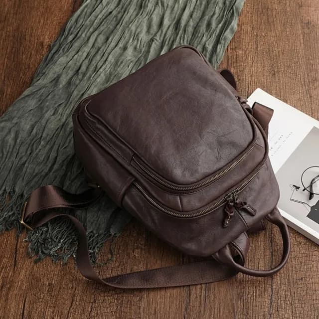 【巴黎精品】父親節禮物 真皮後背包雙肩包真皮革側背包隨身手提包(植鞣牛皮復古手工男女包包4色a1bz6)