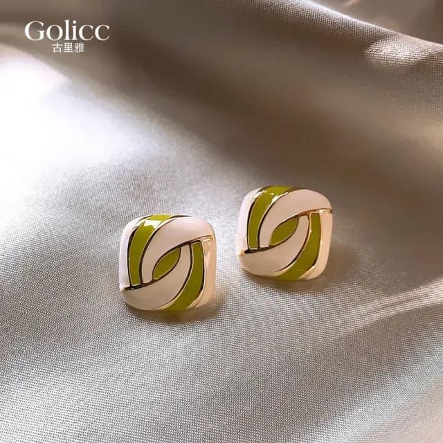 【Golicc】耳環 法式 時尚 輕奢 併色(七夕 情人節 生日 飾品 耳釘 耳飾 耳墜 禮物)