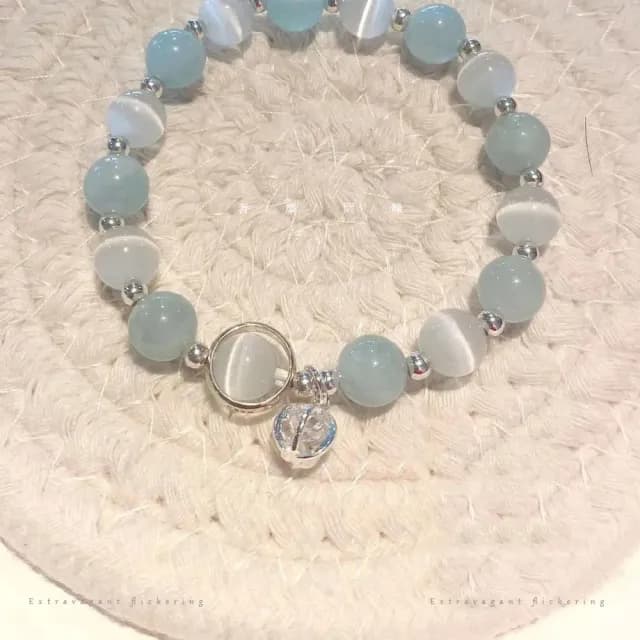 【戀人之石】貓眼石海藍月光石手鍊(減少負能量 925銀飾 水晶手鍊 手串 手鐲 禮物)